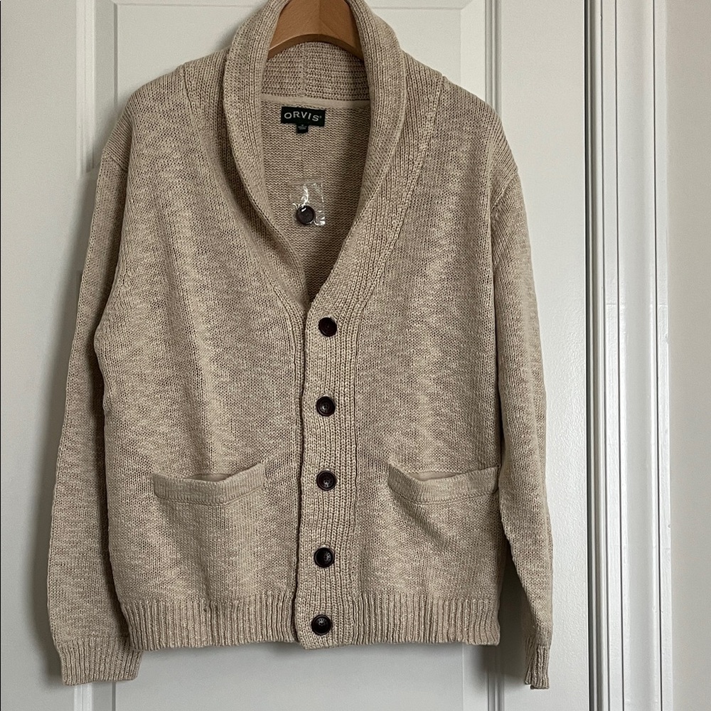 Orvis Men's Tan Shawl Collar Cardigan